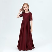 abordables Robes de fête-Enfants Fille Robe de fête Couleur unie Demi Manches Utilisation Maille Princesse Doux Maille Mi-mollet Robe Fourreau Robe en Tulle Eté Printemps Automne 2-12 ans Vin