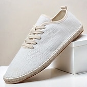 economico Sneakers da uomo-scarpe espadrillas da uomo in tela beige con lacci e suola in corda di juta – comode calzature estive casual
