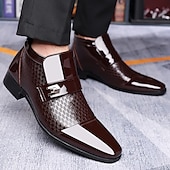 cheap Dress Boots-Men&#039;s Patent Leather Ankle Boots – Sleek Formal Design with Buckle Detail for Weddings, Parties, and Business Wear