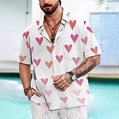 economico Camicie stampate da uomo-San Valentino Per uomo Con cuori Maglietta informale Camicia con bottoni Manica corta Informale Feste Regalo Informale Estate Primavera Collo ripiegabile Abbottonare Rosa