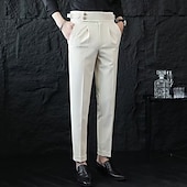 abordables Mince-Homme Remise de diplôme Dress Pants works Pantalon Naples Pantalons Chinos Boutons Avec Poches Jambe Droite Uni Confort Formel Soirée Travail Mode Style Classique Noir Blanche Micro-Élastique