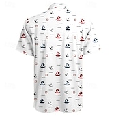 ieftine Print oceanic-Bărbați Navă Cămașă hawaiană Cămașă Aloha Manșon scurt Hawaiană Casual Stațiune Vacanță Casual Vară Primăvară Răsfrânt Butonul sus Negru Alb