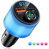 cheap Car Charger-Bluetooth 5.3 FM Transmitter for Car PD 30W+QC 3.0 Dual-Port Fast Car Charger Wireless FM Radio Bluetooth Car Adapter with Hands-Free Calling