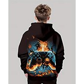billiga Pojkens 3D Sporter &amp; Spel-Pojkar 3D Grafisk Spel Huvtröja Långärmad Vår Höst Mode Streetwear Barn 4-12 år Huva Utomhus Ledigt Dagligen Normal