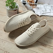 economico Sneakers da uomo-scarpe espadrillas da uomo in tela beige con lacci e suola in corda di juta – comode calzature estive casual
