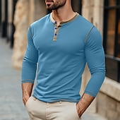 cheap Casual Henley Tee-Men&#039;s T Shirt Henley Shirt Waffle Knit Tee Tee Top Long Sleeve Henley Spring &amp;  Fall Color Block Fashion Designer Basic Patchwork Vacation Street Going out Black White Blue Top Tee for Men