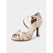 abordables Chaussures de danses latines-chaussures de danse de salon champagne confortables et étincelantes pour femmes - dotées d&#039;une tige en satin doux et d&#039;une semelle de soutien