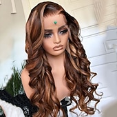 cheap Human Hair Lace Front Wigs-Human Hair 5x5 Closure 13x4 Lace Front Wig Side Part Brazilian Hair Loose Wave Brown Auburn Multi-color Wig 130% 150% Density with Baby Hair Highlighted / Balayage Hair Glueless Pre-Plucked For Women