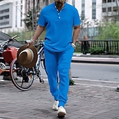 preiswerte Herren Basic Hemden Sets-Herren 2 Stück Hemden-Set Passende Sets Lässiges Hemd Knopfhemd Schwarz Weiß Königliches Blau Blau Kaki Kurzarm Glatt Stehkragen Urlaub Strasse Bekleidung Modisch Brautkleider schlicht