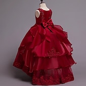 billige Blomsterkjoler-Blomsterpikekjole Barn Jente Prinsesse kjole Ytelse Bryllup Fest Elegant Vakker Netting Helfarge Ermeløs Crew-hals Vinrød Hvit 4 år +