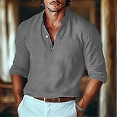 economico Strada-Per uomo camicia di lino Camicia con colletto a fascia Camicia popover Maglietta informale Camicia da spiaggia Liscio Strada Nero Verde Cachi Grigio Manica lunga Henley Primavera estate Abbigliamento
