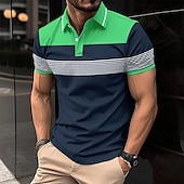 billige Klassisk poloskjorte for menn-Herre Business Polo Golf skjorte Virksomhet Avslappet Knaphul Klassisk Kortermet Fargeblokk Stribe Lapper Knapper Sommer Vår &amp; Vinter Hvit Rød Oransje Grønn Kakifarget Grå Business Polo