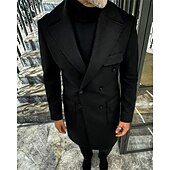 billiga Trenchcoat för män-Herr Rock Trenchcoat Semester Dagligen Höst vinter Polyester Håller värmen Ytterkläder Kläder Mode Klassisk Slät Ficka Kavajslag Dubbelknäppt