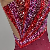 halpa Taitoluistelupuvut-Taitoluistelupuku Naisten Tyttöjen Luistimet Hameet Punainen Epäsymmetrinen helma Silmukka Erittäin elastinen Kouluts Kilpailu Luisteluasu Klassinen Kristalli / Strassi Hihaton Luistelu Taitoluistelu