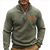 preiswerte Bedruckte Pullover für Herren-Herren Pullover Zip Pullover Reißverschluss Polo-Pullover Reißverschlusskragen Retro Vintage Brautkleider schlicht Party-Abendgarderobe Täglich Bestickt Gestrickt Warm Langarm Herbst Winter Schwarz