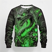billiga Pojkens 3D-djur-Pojkar 3D Grafisk Drake T-shirt Långärmad Vår Höst Mode Grundläggande Barn 4-12 år Rund hals Utomhus Ledigt Dagligen Normal