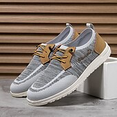 cheap Men&#039;s Sneakers-Men&#039;s Grey Knit Sport Shoes with Leather Accents and Lace-Up Design – Comfortable Casual &amp; Outdoor Footwear