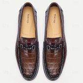 Χαμηλού Κόστους Δερμάτινα Loafers Premium-κομψά καφέ δερμάτινα loafers με μοτίβο κροκόδειλου και λεπτομέρεια για άνδρες | ιδανικό για casual και business casual