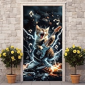 abordables Banners de Garaje y Puerta-Decoraciones para puertas, cubiertas para puertas, divertido tapiz de gato con forma de roca, cortina para puerta, decoración de fondo, pancarta para puerta de interior o exterior, para puerta de