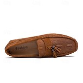 economico Slip-ons e mocassini da uomo-mocassini da uomo in finta pelle scamosciata marrone con dettaglio nappa e motivo in rilievo | comodi ed eleganti per l&#039;uso quotidiano