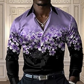 abordables Chemise en Satin pour Homme-Homme Floral Chemise décontractée Chemise boutonnée manche longue Décontractées Soirée Cadeau Casual Printemps Automne Col rabattu Boutonner Jaune Bleu Violet Vert Gris