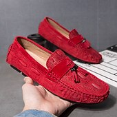 economico Slip-ons e mocassini da uomo-mocassini da uomo in finta pelle scamosciata marrone con dettaglio nappa e motivo in rilievo | comodi ed eleganti per l&#039;uso quotidiano