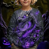 billiga Pojkens 3D-djur-Pojkar 3D Grafisk Drake T-shirt Långärmad Vår Höst Mode Grundläggande Barn 4-12 år Rund hals Utomhus Ledigt Dagligen Normal