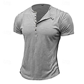 cheap Casual Henley Tee-100%Cotton Men&#039;s T Shirt Henley Shirt Tee Short Sleeve Shirt Tee Top Plain Vintage Designer Basic Button Up Henley Vacation Street Casual Daily Spring Summer Black White Light Green Henley T-Shirt