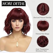 baratos Perucas Sintéticas sem Touca-perucas curtas para mulheres peruca ondulada com franja peruca bob cabelo sintético onda de água comprimento médio perucas coloridas para festa diária