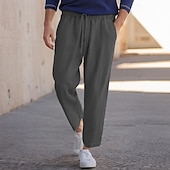 baratos Retrô-Homens Calças de linho Calças Calças de praia Bolsos Com Cordão Tecido Conforto Respirável Diário à moda Hip hop Preto Branco Micro-Elástica