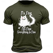 economico Magliette grafiche da uomo-Per uomo Gatto Divertente Va tutto bene Maglietta 100% Cotone Manica Corta Grafico Camicia Nero Bianco Verde militare Maglietta comoda Vacanza Streetwear Abbigliamento di stilista