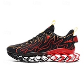 economico Sneakers da uomo-sneakers da uomo verde neon con fiamme, design audace a onde con tomaia traspirante e suola ammortizzata, perfette per lo streetwear e uno stile di vita attivo