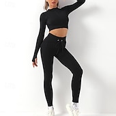 abordables Conjuntos y Monos-Mujer Conjunto de Ropa Fitness Sujetador deportivo con medias Mono de Fitness 2 Piezas Color sólido Mallas Leggings Trajes de Yoga Negro Blanco Yoga Aptitud física Entrenamiento de gimnasio Alta