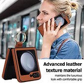お買い得  サムスン用ケース-電話 ケース 用途 サムスンのギャラクシー Zフリップ6 Z Flip 5 Z Flip 4 Z Flip 3 バックカバー リングバックル 耐衝撃 レトロ風 TPU PUレザー