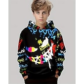 billiga Pojkens 3D Vision &amp; Geometri-Pojkar 3D Grafisk Huvtröja Långärmad Vår Höst Mode Streetwear Barn 4-12 år Huva Utomhus Ledigt Dagligen Normal