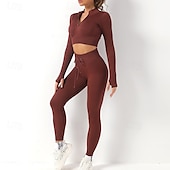 abordables Conjuntos y Monos-Mujer Conjunto de Ropa Fitness Sujetador deportivo con medias Mono de Fitness 2 Piezas Color sólido Mallas Leggings Trajes de Yoga Negro Blanco Yoga Aptitud física Entrenamiento de gimnasio Alta