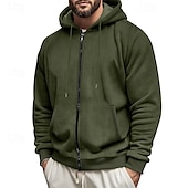 baratos hoodies básicos dos homens-Homens Moletons Waffle Moletom com zíper Moletom Moletom de lã Preto Verde Tropa Azul Marinha Cáqui Cinzento Com Capuz Tecido Bolsos Desportos e Ar livre Diário Feriado Roupa de rua Básico Casual