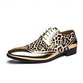 economico Formale-scarpe oxford da uomo con stampa leopardata dorata – design audace in vernice con dettagli brogue per feste e spettacoli teatrali