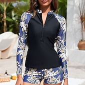 abordables Lycra de surf-Femmes Maillot de Bain Rash Guard Respirant Séchage Rapide Léger manche longue Maillot de Bain Maillot de bain 2 pièces ​fermeture éclair sur le devant Natation Surf Plage Sports Nautiques Floral