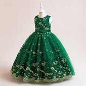 levne Párty šaty-Děti Dívčí Šaty na párty Květinový Bez rukávů Výkon Narozeniny Síťka Kravatový uzel Krásná Sladký Polyester Maxi Šaty na párty Swingové šaty Áčkové šaty Léto 4 roky + Šampaňská Vodní modrá Trávov