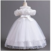 cheap Flower Girl Dresses-Princess Floor Length Flower Girl Dress Pageant &amp; Performance Cute Prom Dress Chiffon with Bow(s) Tiered Plisse Fit 3-16 Years