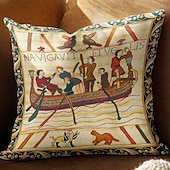 baratos Jogue travesseiros, inserções e capas-Capa de almofada quadrada bayeux medieval dupla 4 peças, capa de almofada quadrada decorativa macia para quarto, sofá da sala, cadeira