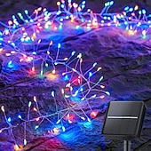 abordables Guirlandes solaires-Guirlande lumineuse solaire de 6 m, 200 LED, blanc chaud, blanc froid, bleu, guirlande lumineuse en fil de cuivre EL 5 mm, lumières de vacances 3 V à énergie solaire, 1 ensemble