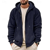 baratos hoodies básicos dos homens-Homens Moletons Waffle Moletom com zíper Moletom Moletom de lã Preto Verde Tropa Azul Marinha Cáqui Cinzento Com Capuz Tecido Bolsos Desportos e Ar livre Diário Feriado Roupa de rua Básico Casual
