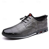 cheap Men&#039;s Oxfords-Men&#039;s Brown Crocodile Pattern Faux Leather Dress Shoes with Lace-Up Closure and Comfortable Sole, Elegant for Business and Formal Occasions