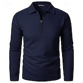 olcso Vakáció-Férfi Gofris pólóingek Quarter Zip Polo Napi Szabadság Negyed irányítószám Hosszú ujj Divat Modern Sima Tavasz Ősz Normál Fekete Fehér Bor Sötétkék Khakizöld Katonai zöld Gofris pólóingek