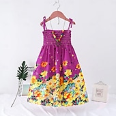 preiswerte Casual Kleider-kinderkleidung Mädchen Kleid Blumen Tier Karikatur Ärmellos Casual Aktiv Täglich Baumwolle Knielang Blumenkleid Sommerkleid Sommer Frühling 4 Jahre + 8601 Regenbogenstange 8602 orange 8602 lila