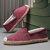 cheap Men's Slip-ons &amp; Loafers-Men's Red Canvas Espadrille Slip-On Shoes with Jute Rope Sole – Comfortable Summer Footwear