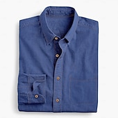 preiswerte Freizeithemden für Herren-Herren Hemd Chambray-Hemd Calico-Hemd Lässiges Hemd Knopfhemd Denim Blue Schwarz Dunkel Blau Dunkelblau Langarm Glatt Kragen Urlaub Täglich Bekleidung Modisch Brautkleider schlicht