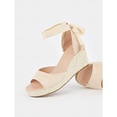 cheap Vacation Sandals-Women&#039;s Beige Espadrille Wedge Sandals with Ankle Wrap, Open-Toe Summer Shoes for Beach, Casual, and Vacation Wear
